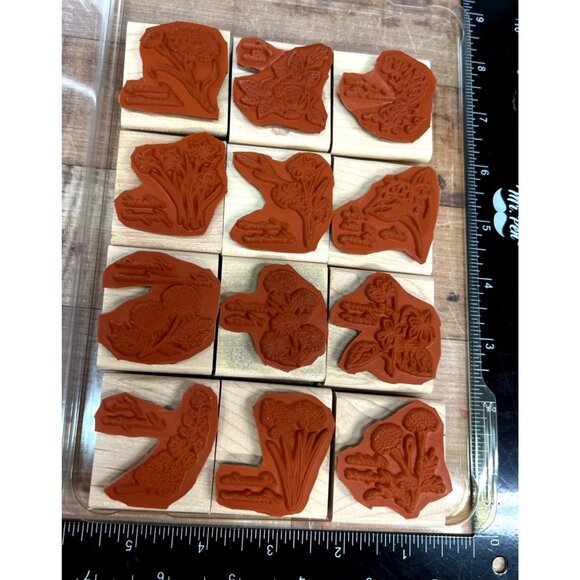 2001 STAMPIN' UP! Flower of The Month Wood Mounted Rubber Stamp set of 12 - Picture 3 of 5